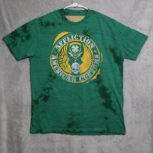 Affliction Shirt Mens 3XL Green Graphic Skull Clover Biker Motor Club Tee
